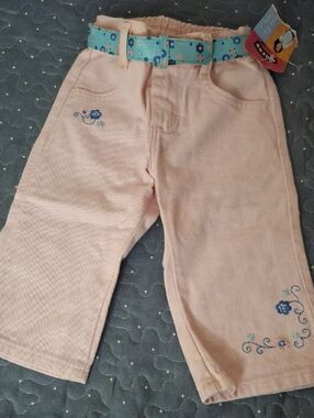 Riders by Lee Girls' Light Pink Embroidered Jeans with Blue Floral Belt size 18m